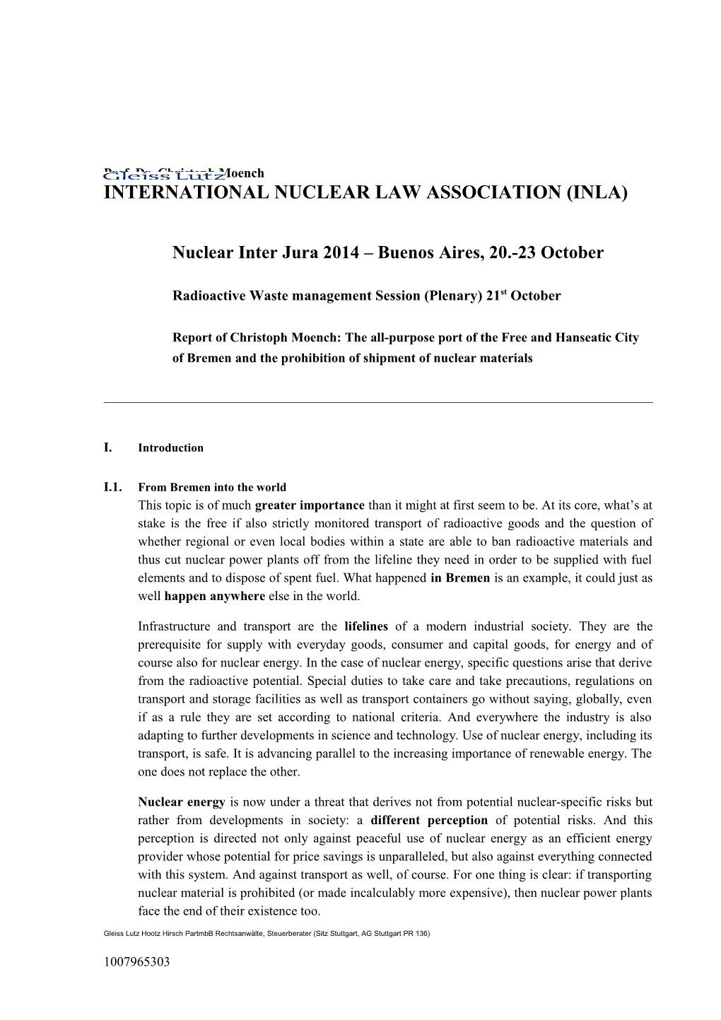 Nuclear Inter Jura 2014 Buenos Aires, 20.-23 October