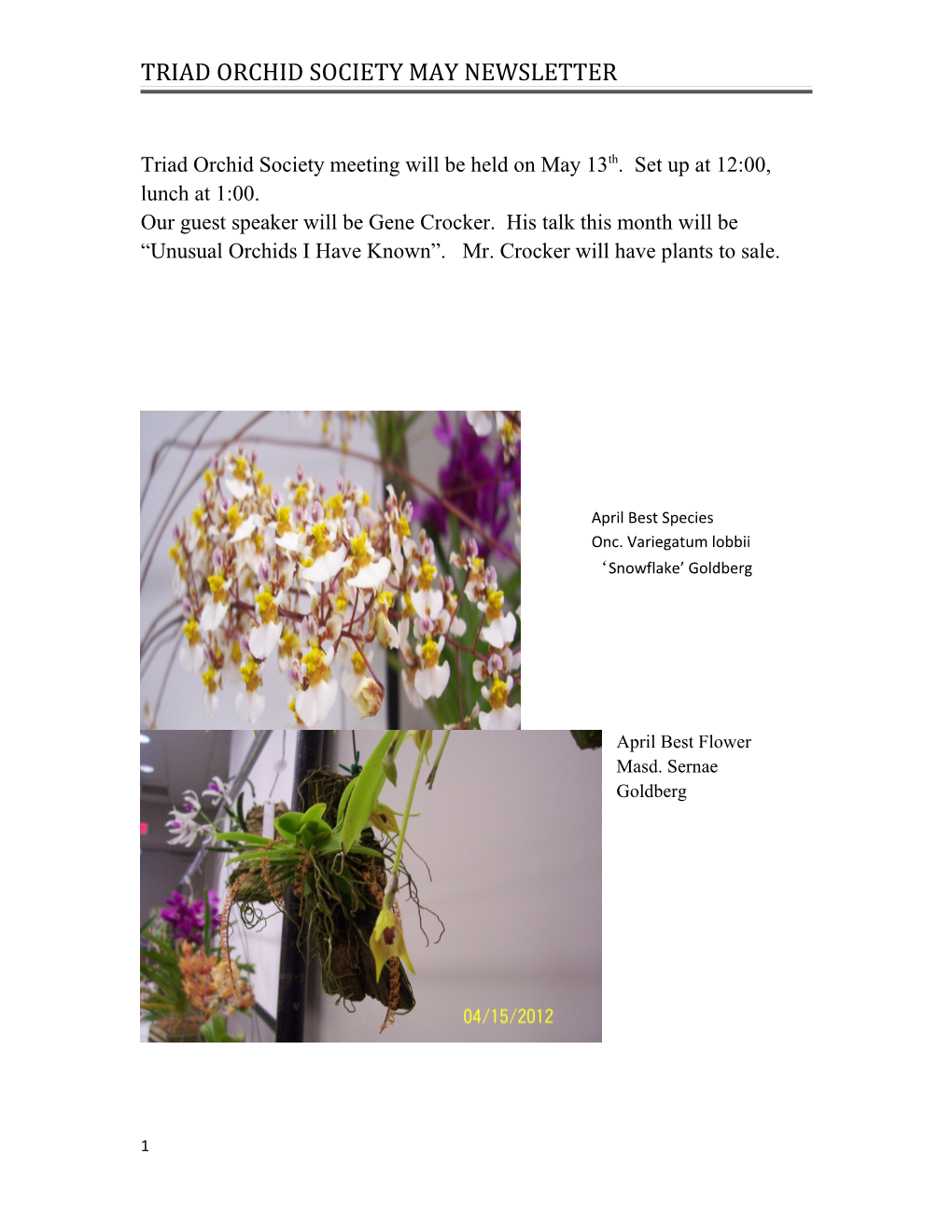 Triad Orchid Society May Newsletter