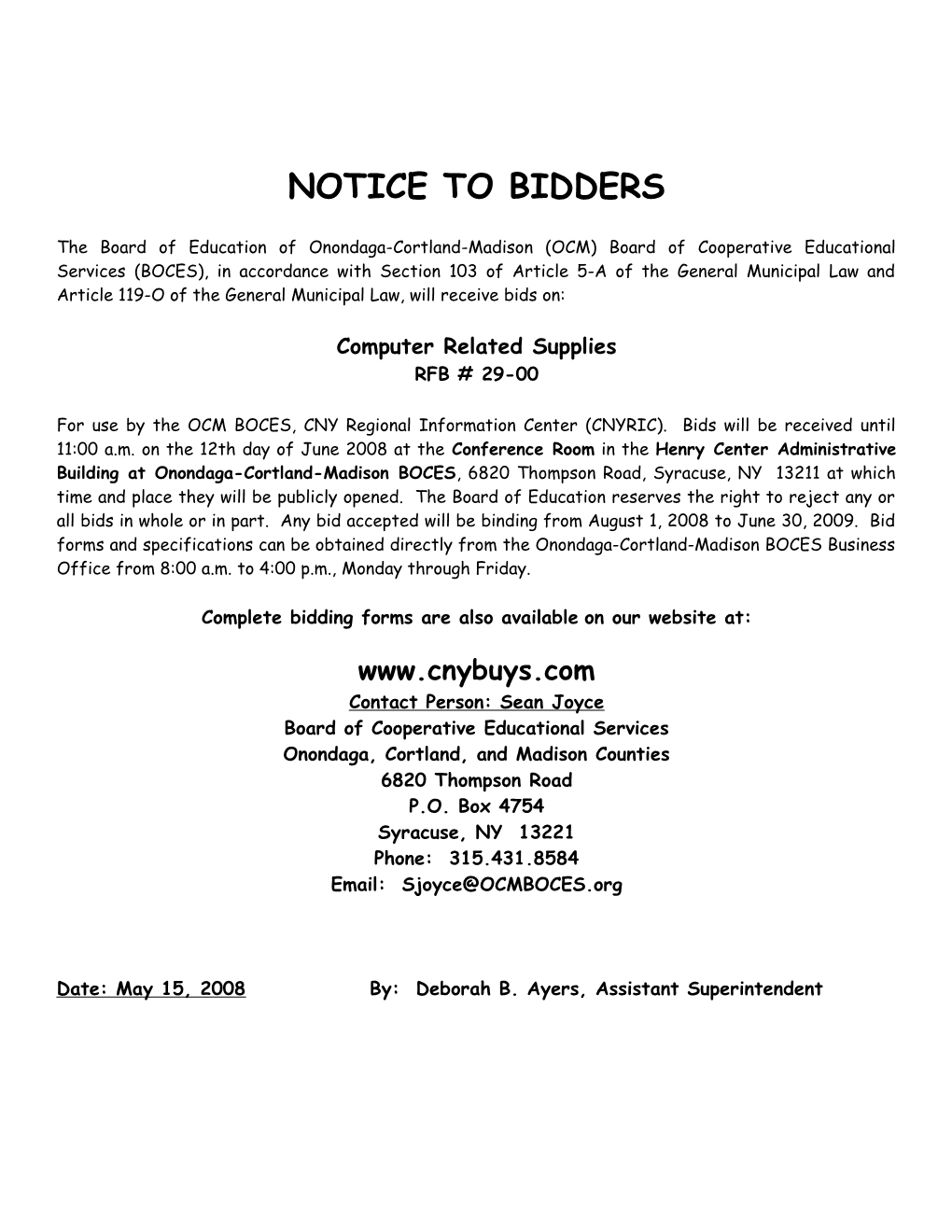 Notice to Bidders s1