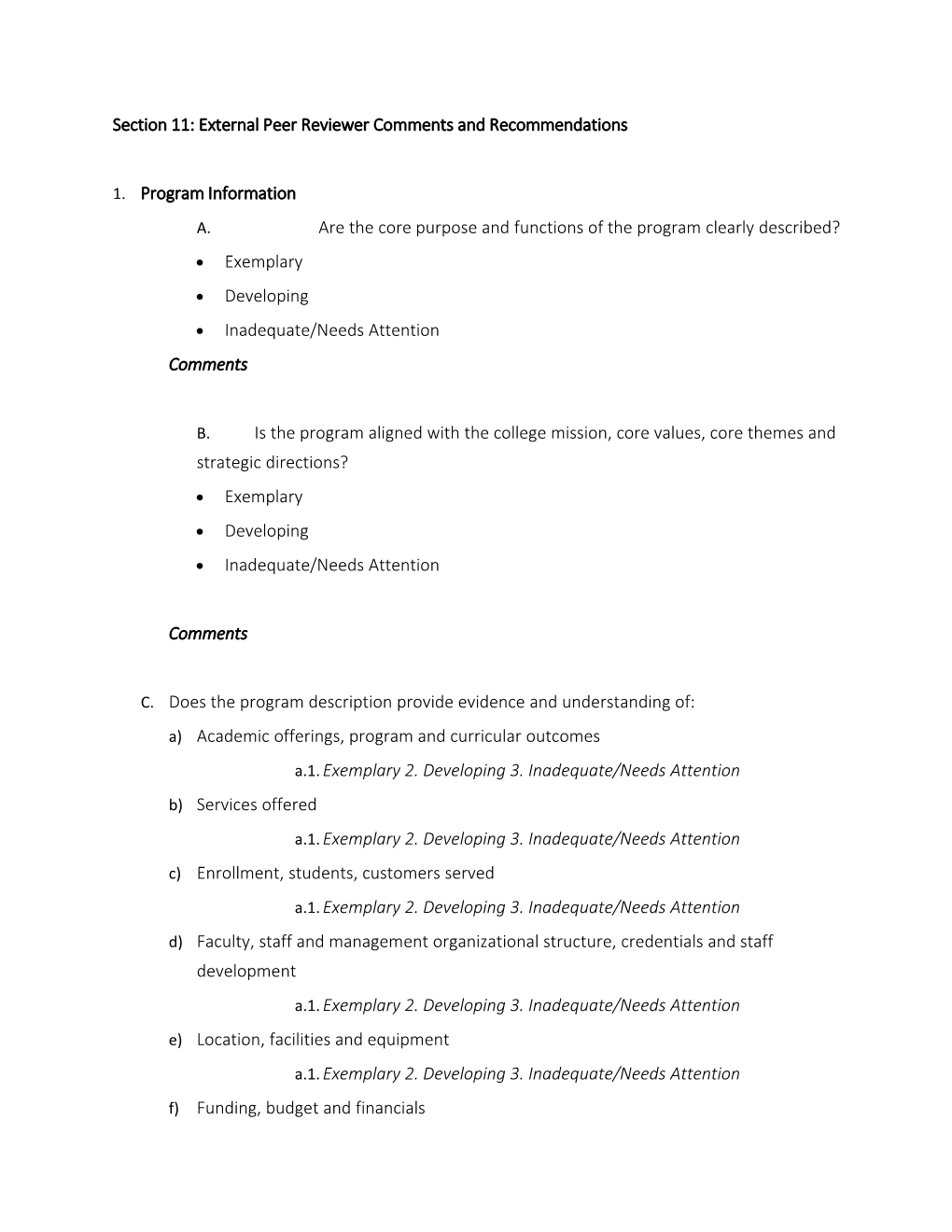 Section 11: External Peer Reviewer Comments and Recommendations