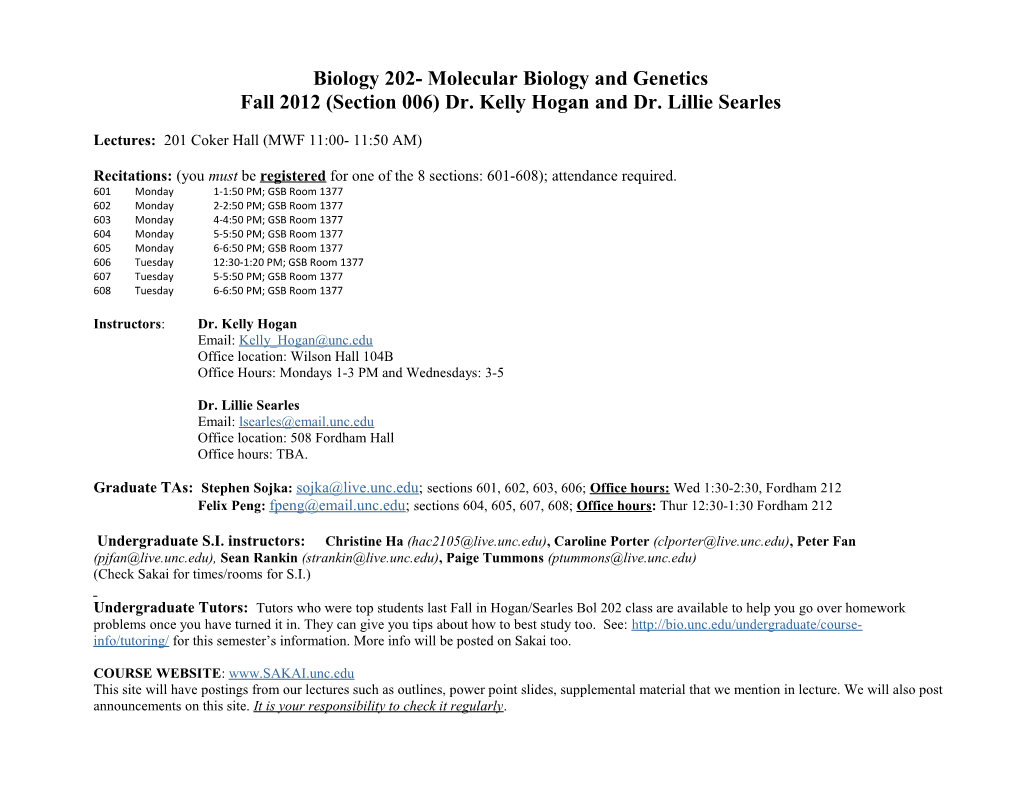 Biology 202- Molecular Biology and Genetics