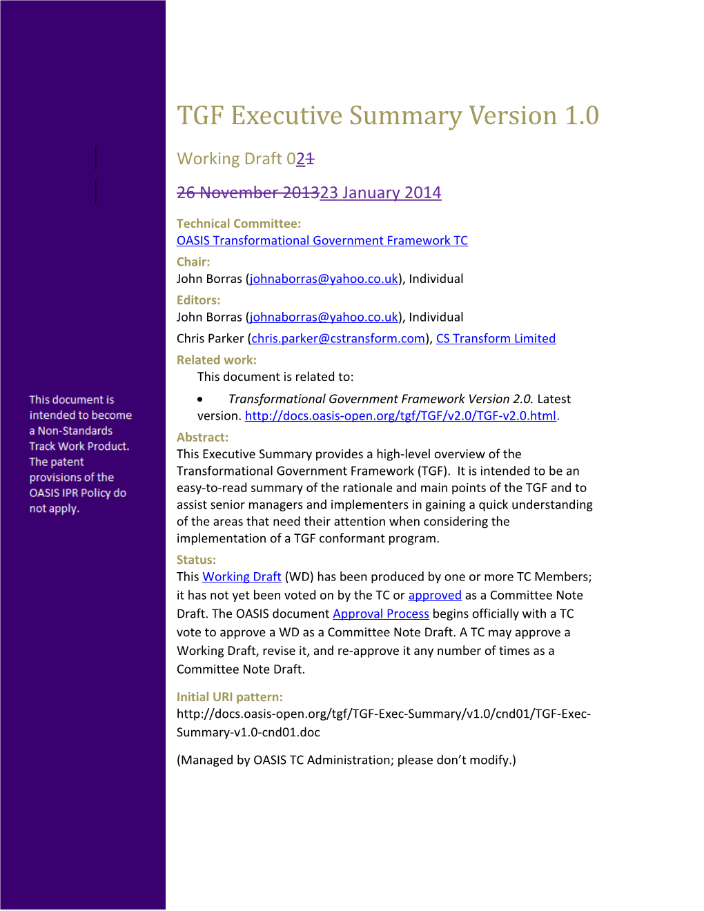 TGF Executive Summary Version 1.0