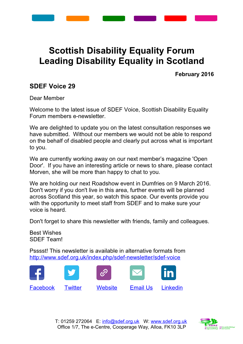 Scottish Disability Equality Forum Leading Disability Equality in Scotland