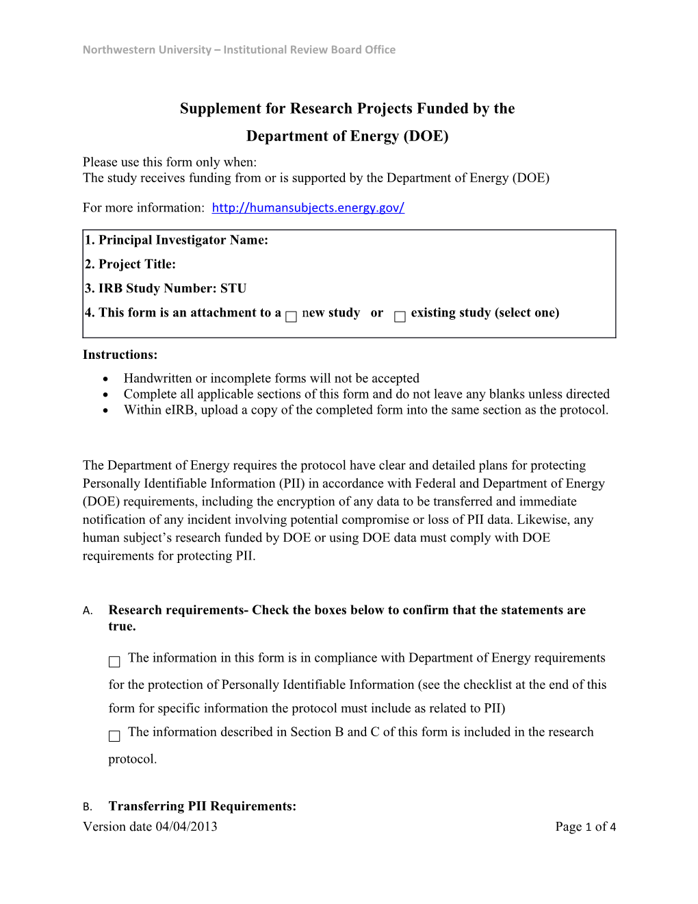 Department of Energy Checklist