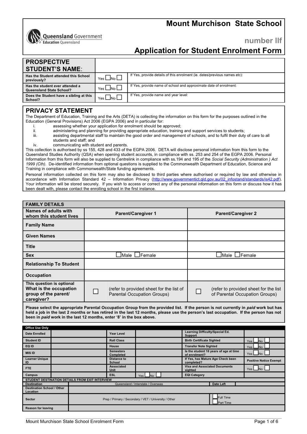 Mount Murchison State School Enrolment Form Page 6 of 6