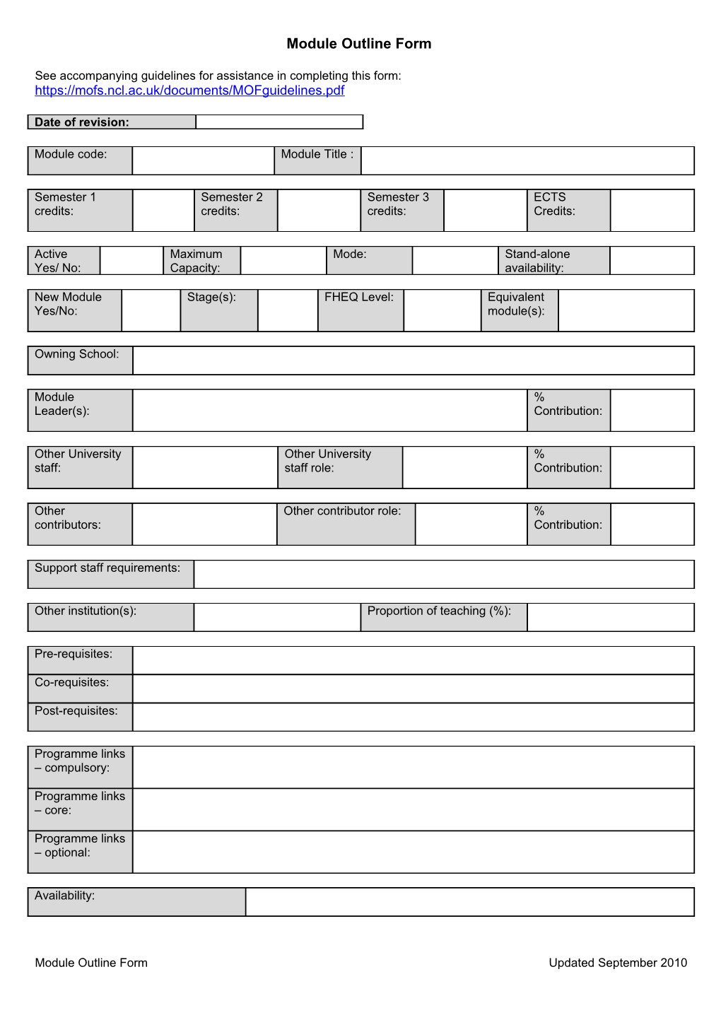 Module Outline Form