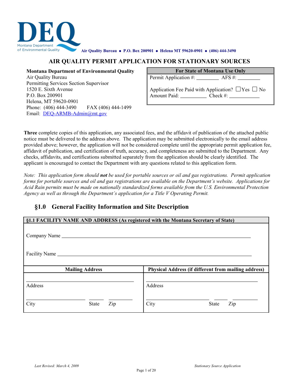 1.0General Facility Information and Site Description