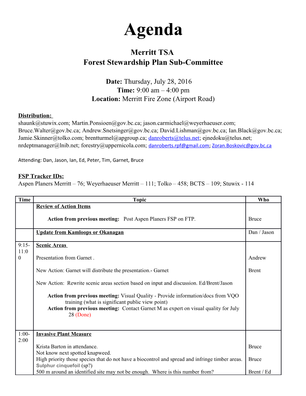 Forest Stewardship Plan Sub-Committee