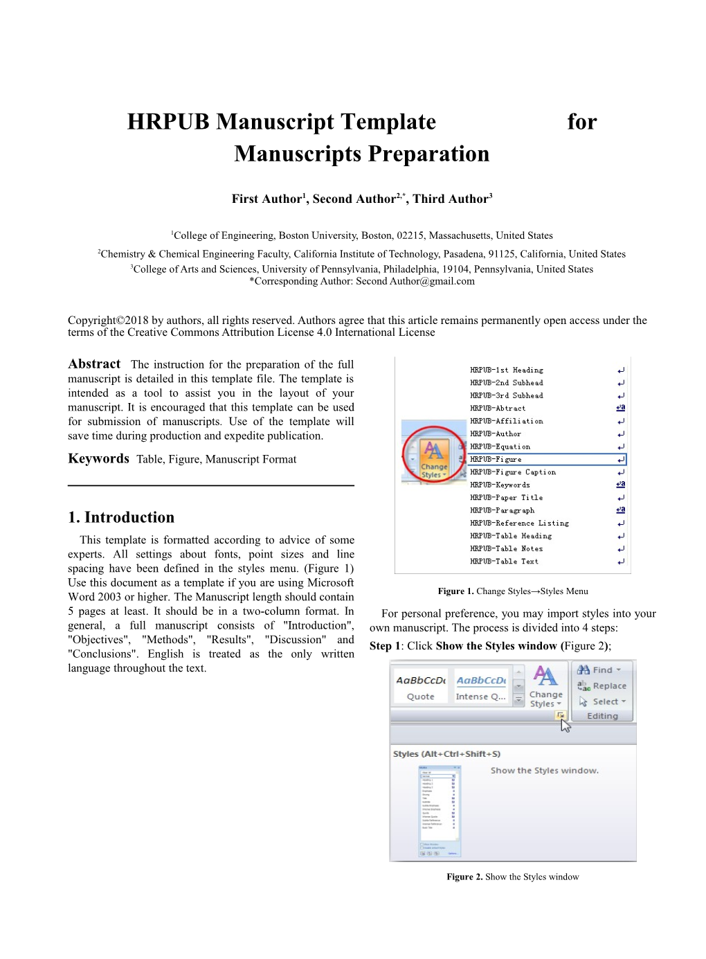 HRPUB Manuscript Template for Manuscripts Preparation