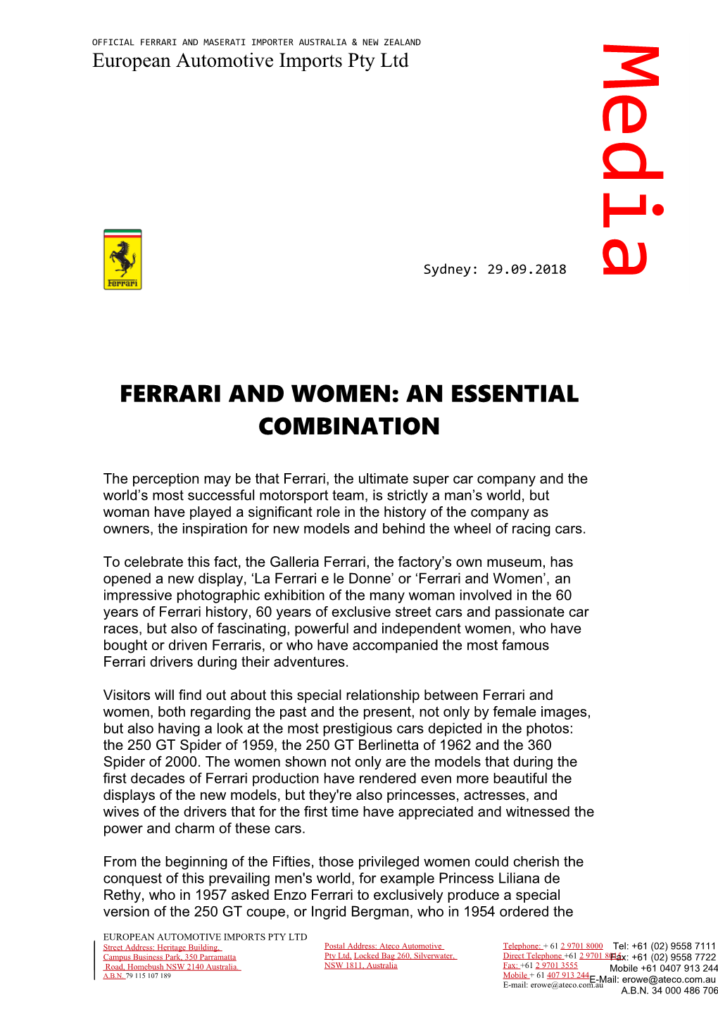 Ferrari and Women: an Essential Combination