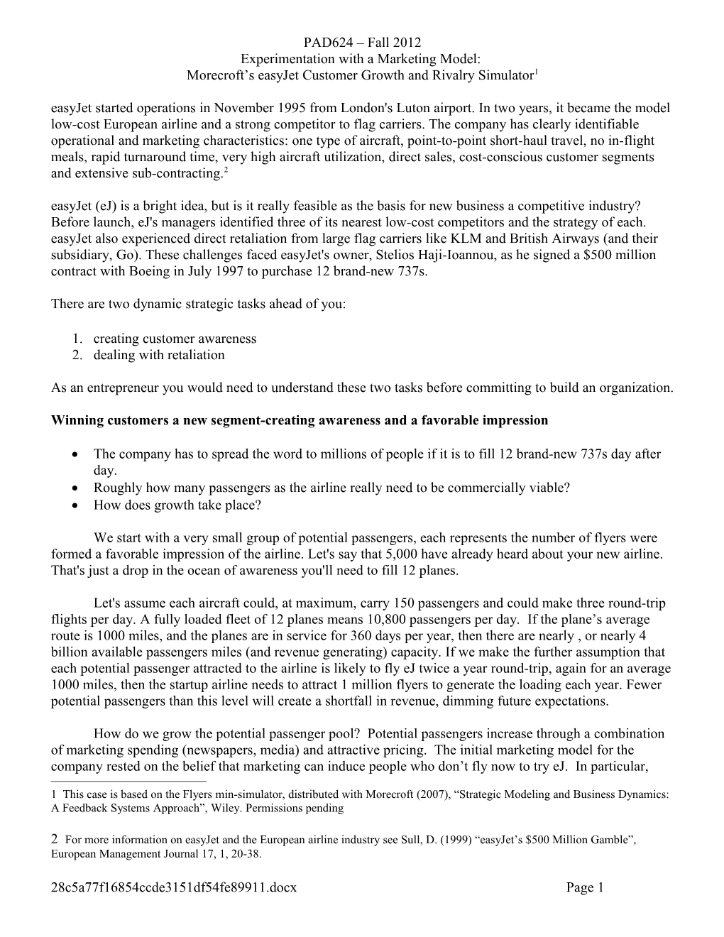 Morecroft S Easyjet Customer Growth and Rivalry Simulator 1