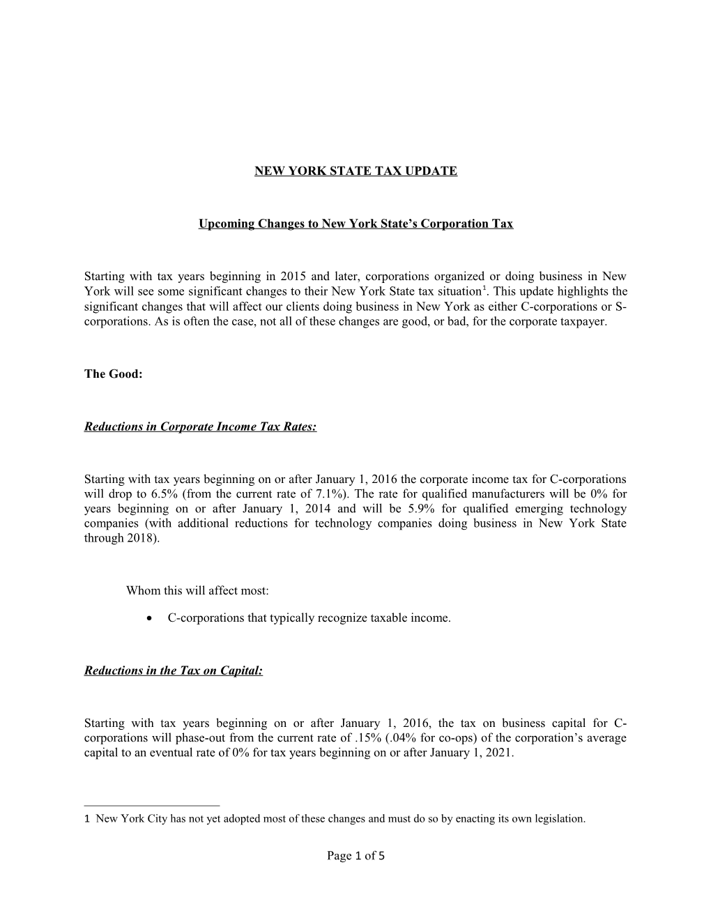 Upcoming Changes to New York State S Corporation Tax