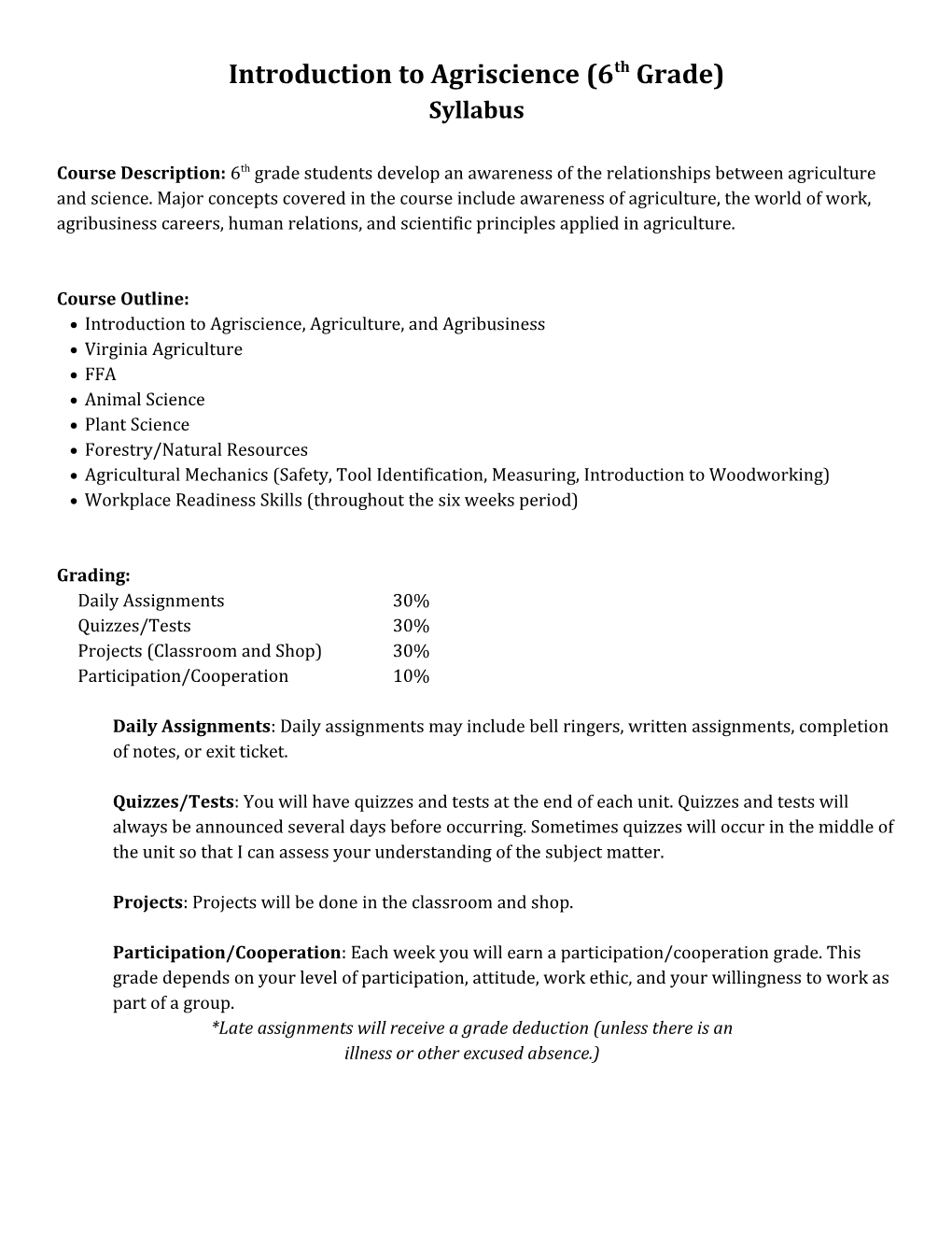 Introduction to Agriscience (6Th Grade)