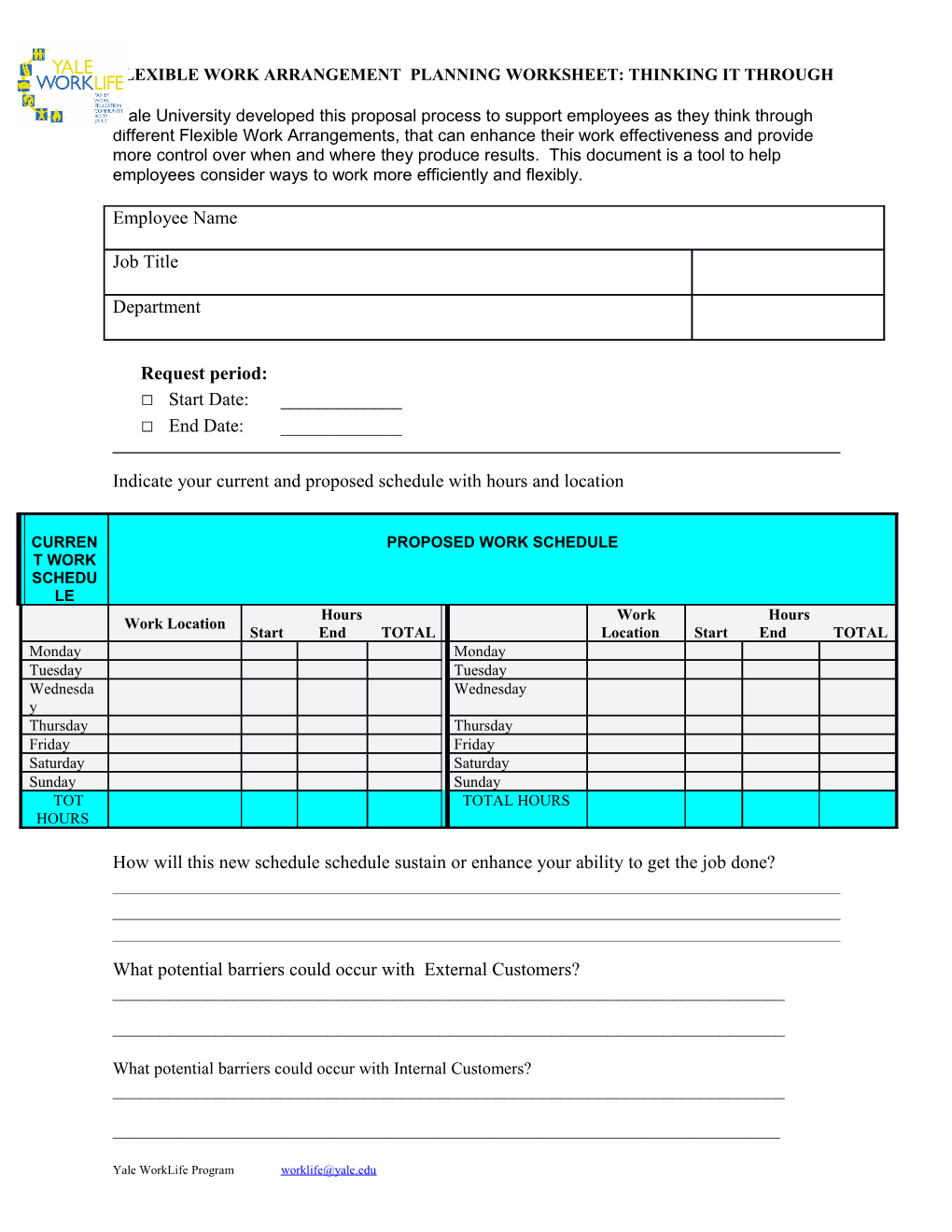 Flexible Work Arrangement Planning Worksheet: Thinking It Through