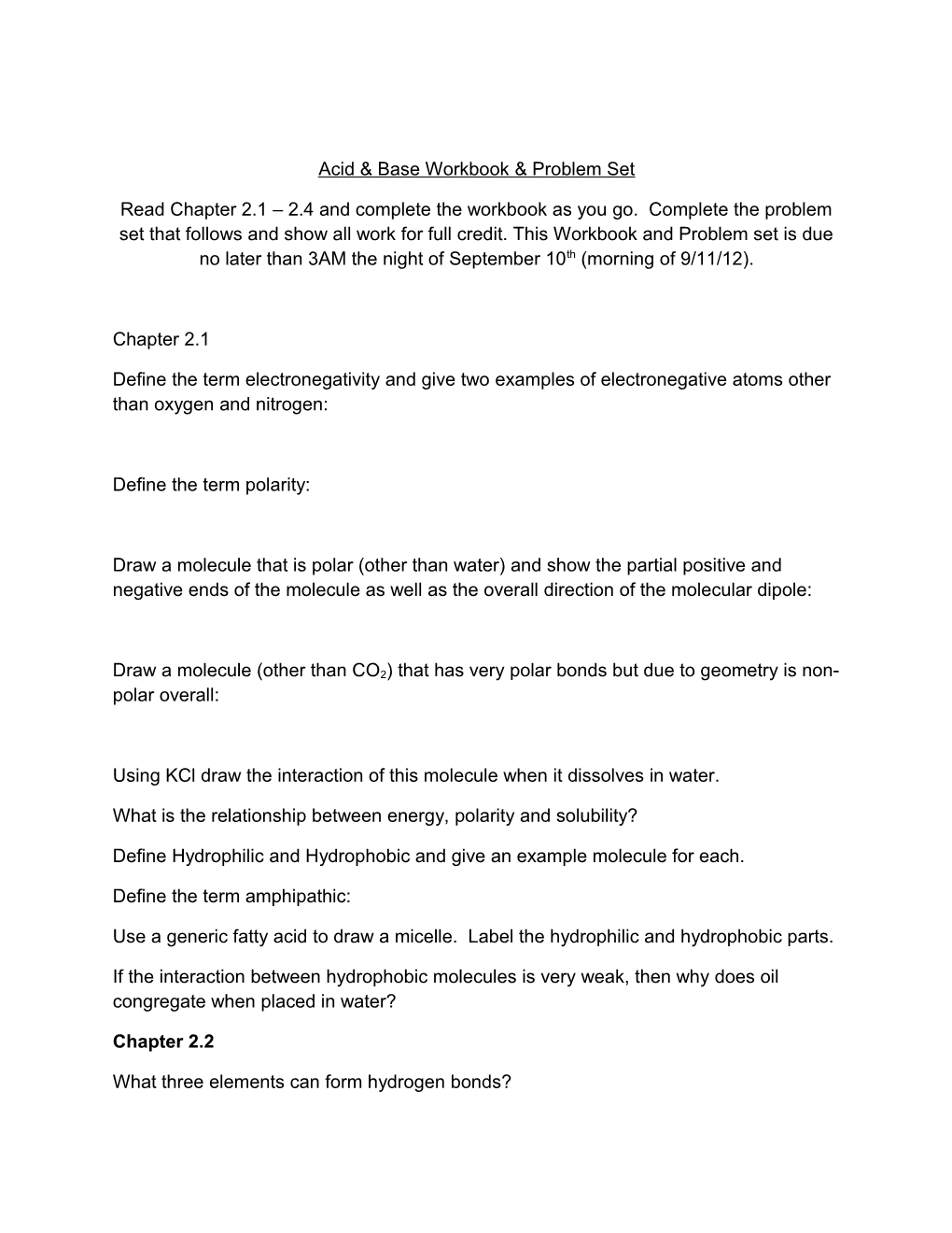 Acid & Base Workbook& Problem Set