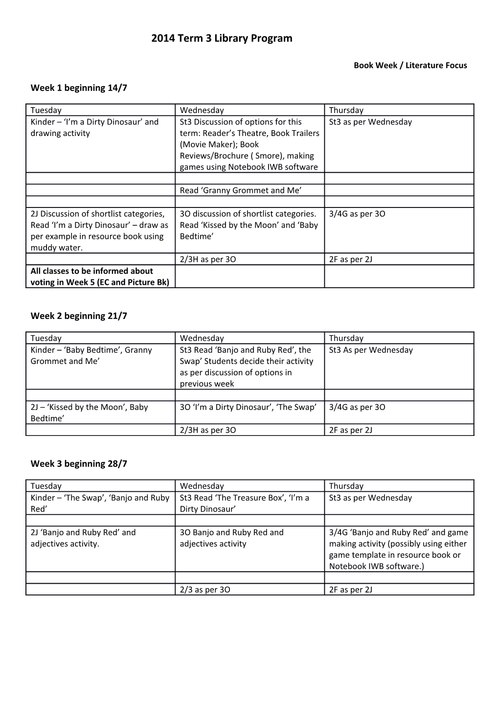 2014 Term 3 Library Program