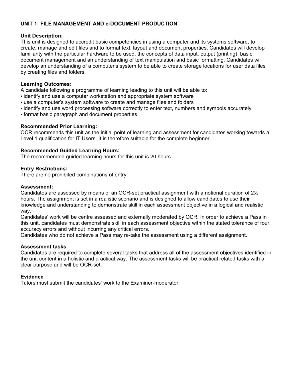 UNIT 1: FILE MANAGEMENT and E-DOCUMENT PRODUCTION