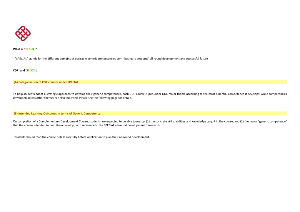(A) Categorisation of CDP Courses Under SPECIAL