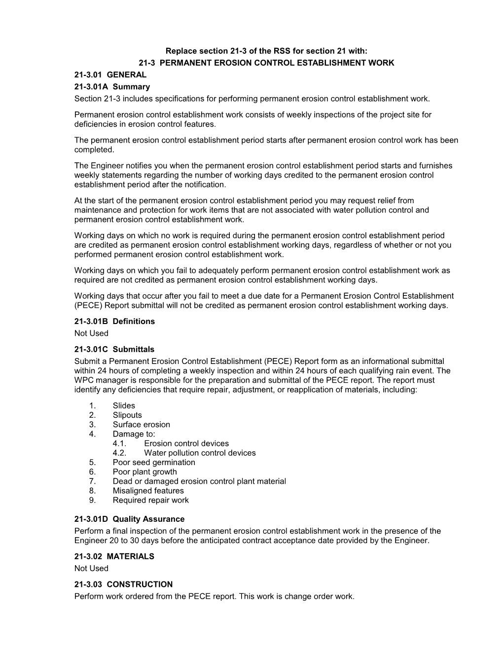 Section 21-3. Use for Permanent Erosion Control Establishment Work