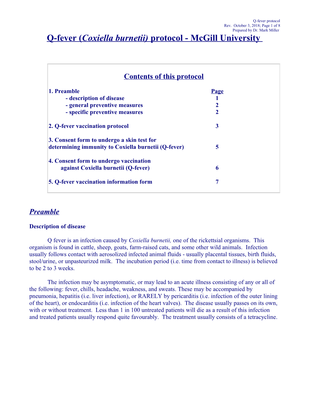 Q-Fever (Coxiella Burnetti) Protocol - Mcgill University