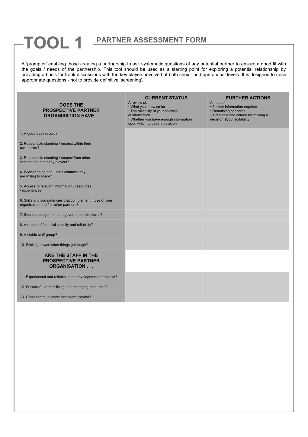 Partner Assessment Form