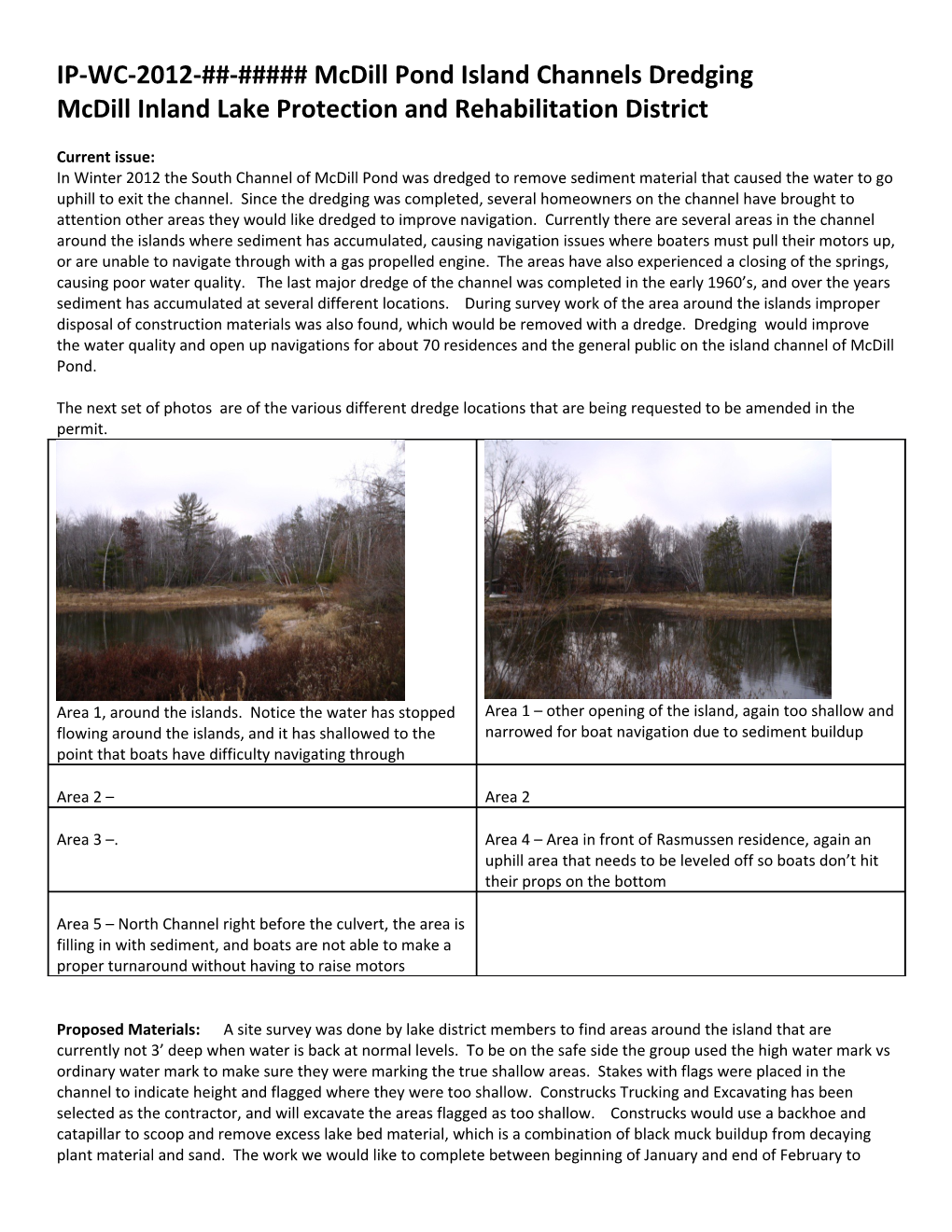 IP-WC-2012- - Mcdill Pond Island Channels Dredging