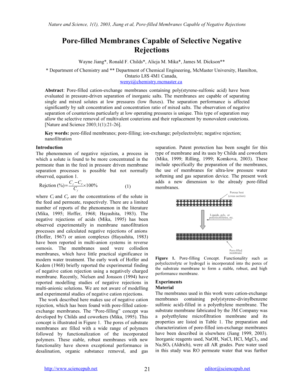 Pore-Filled Membranes Capable of Selective Negative Rejections