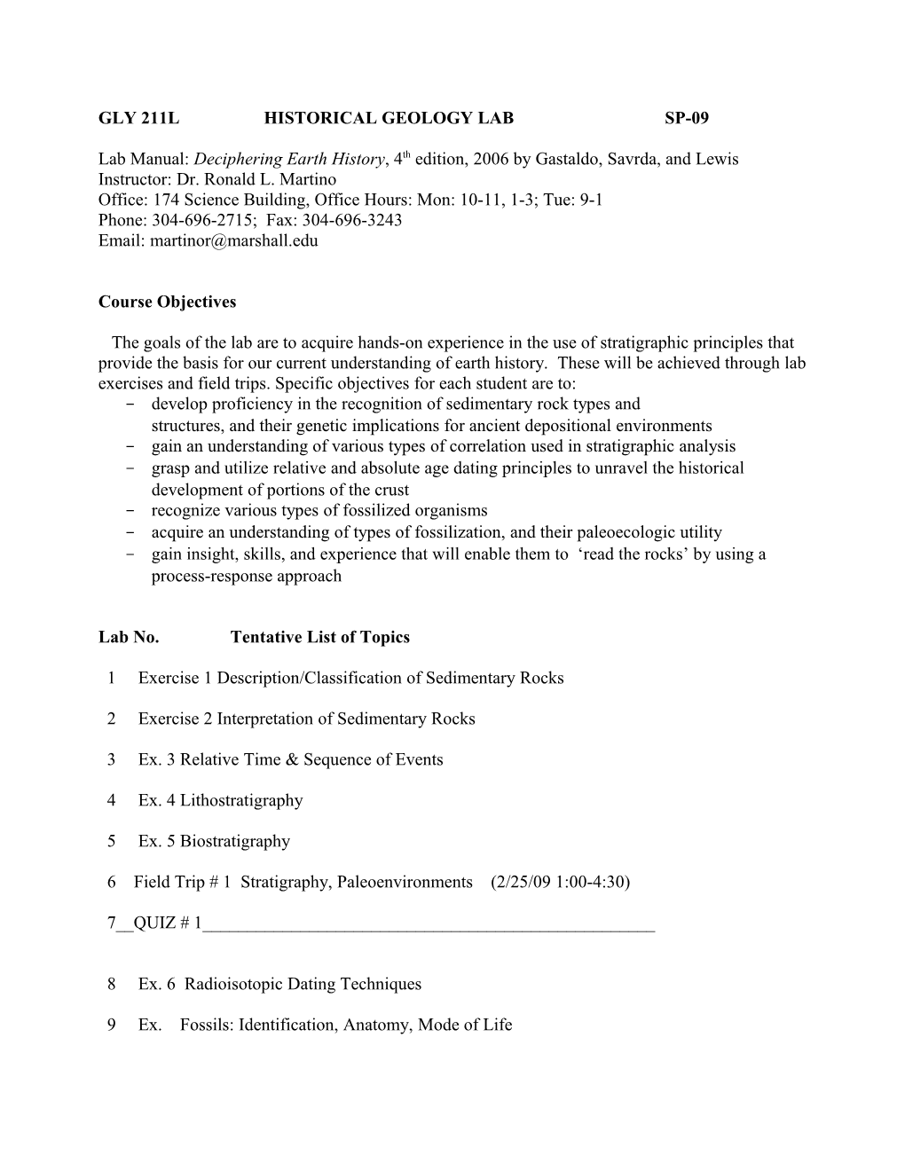 GLY 211L Historical Geology Lab SP-03