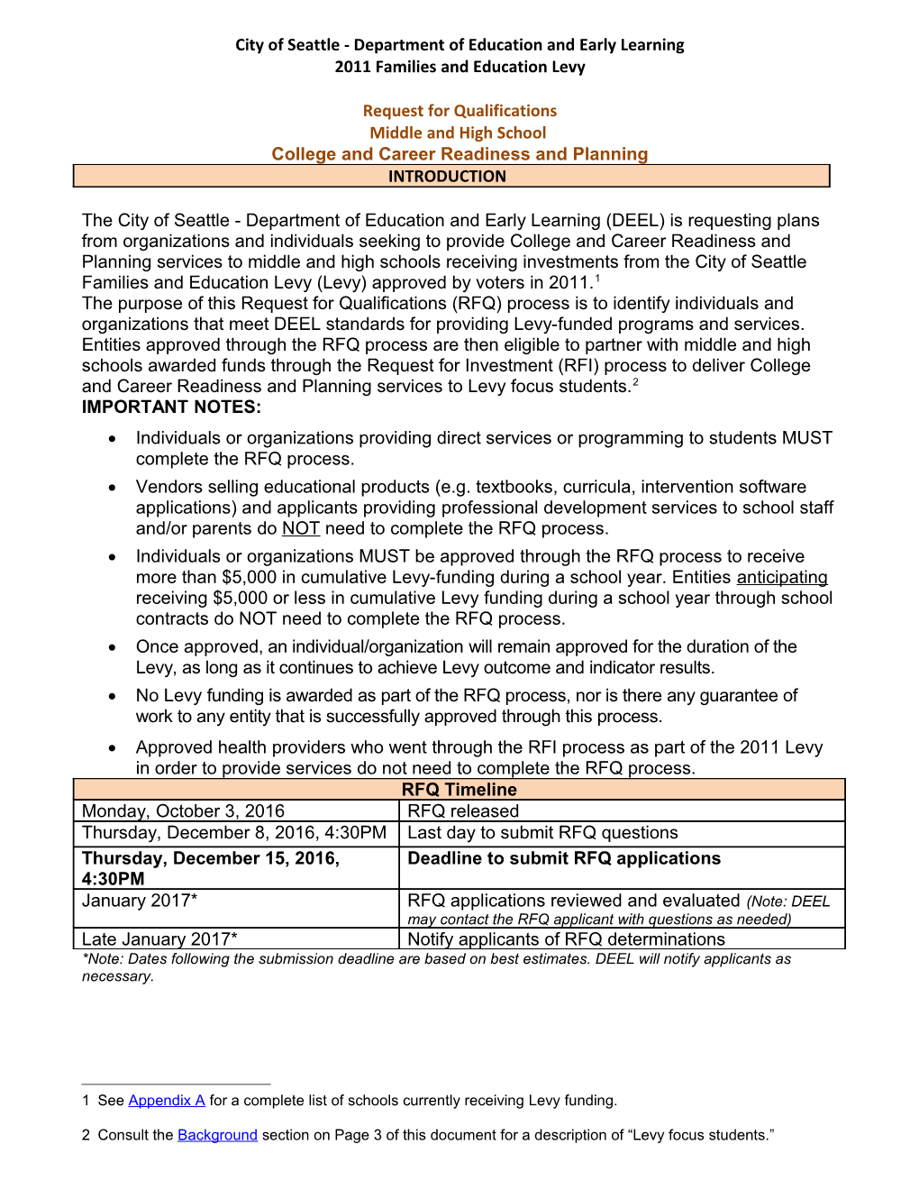 City of Seattle 2011 Families and Education Levy