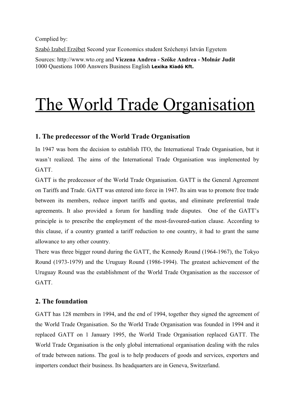 The World Trade Organisation