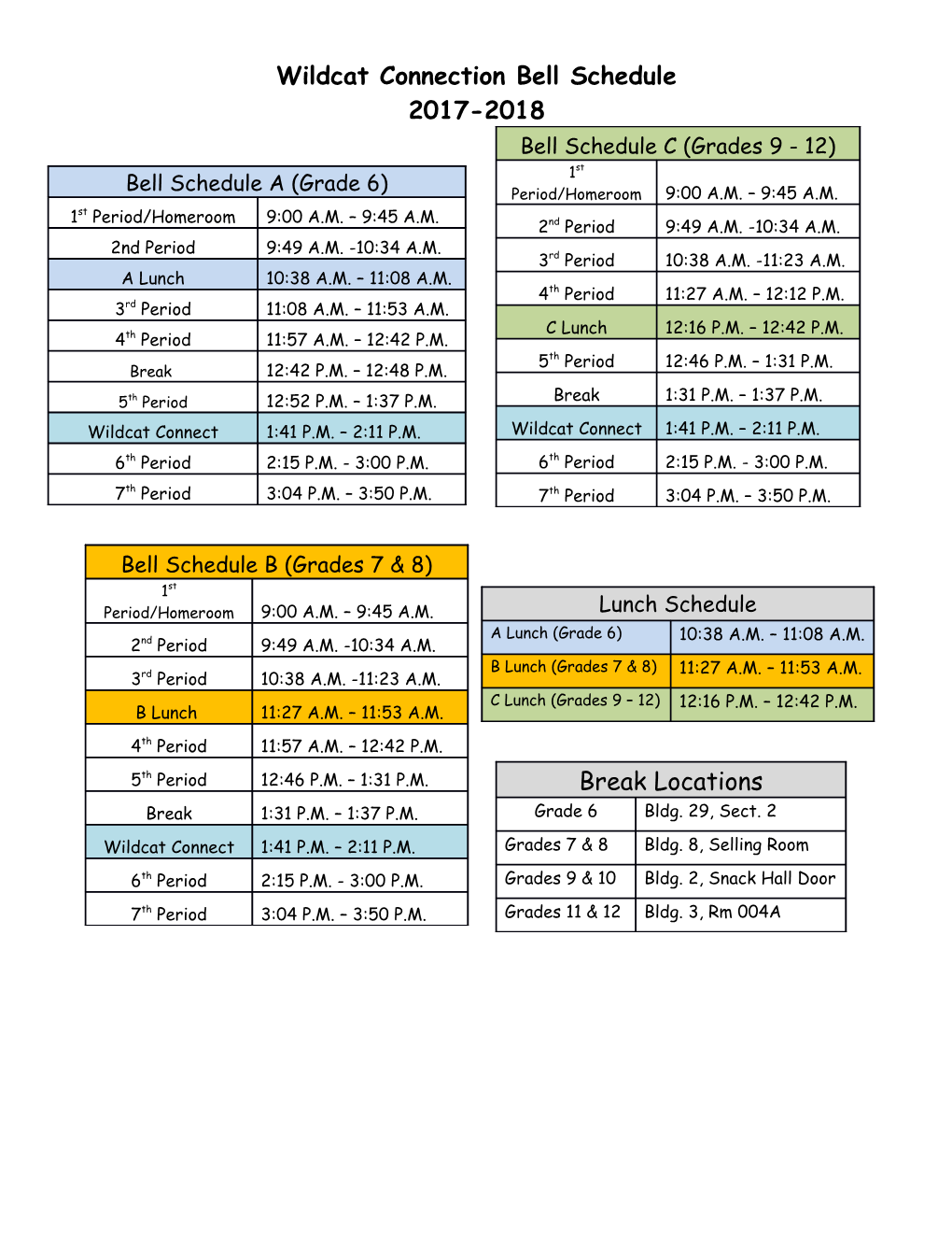 Wildcat Connection Bell Schedule