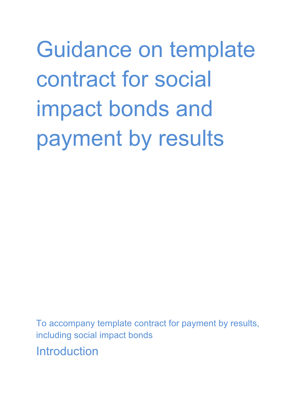 Guidance on Template Contract for Social Impact Bonds and Payment by Results