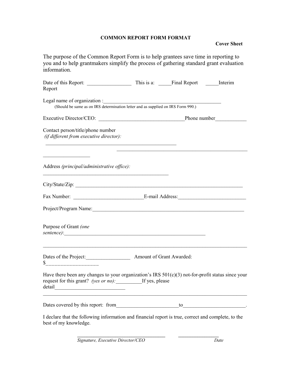 Common Report Form Format