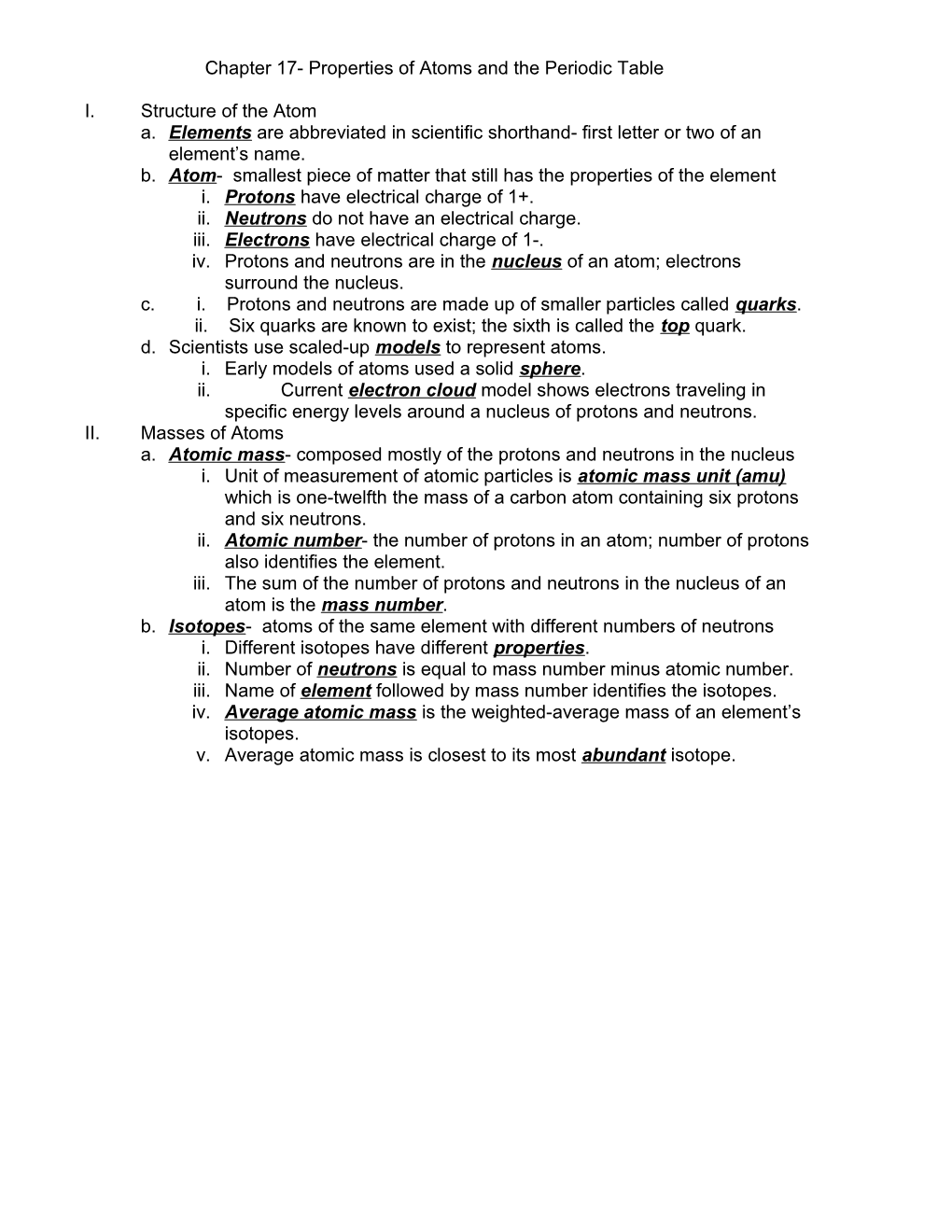 Chapter 22- Properties of Atoms and the Periodic Table