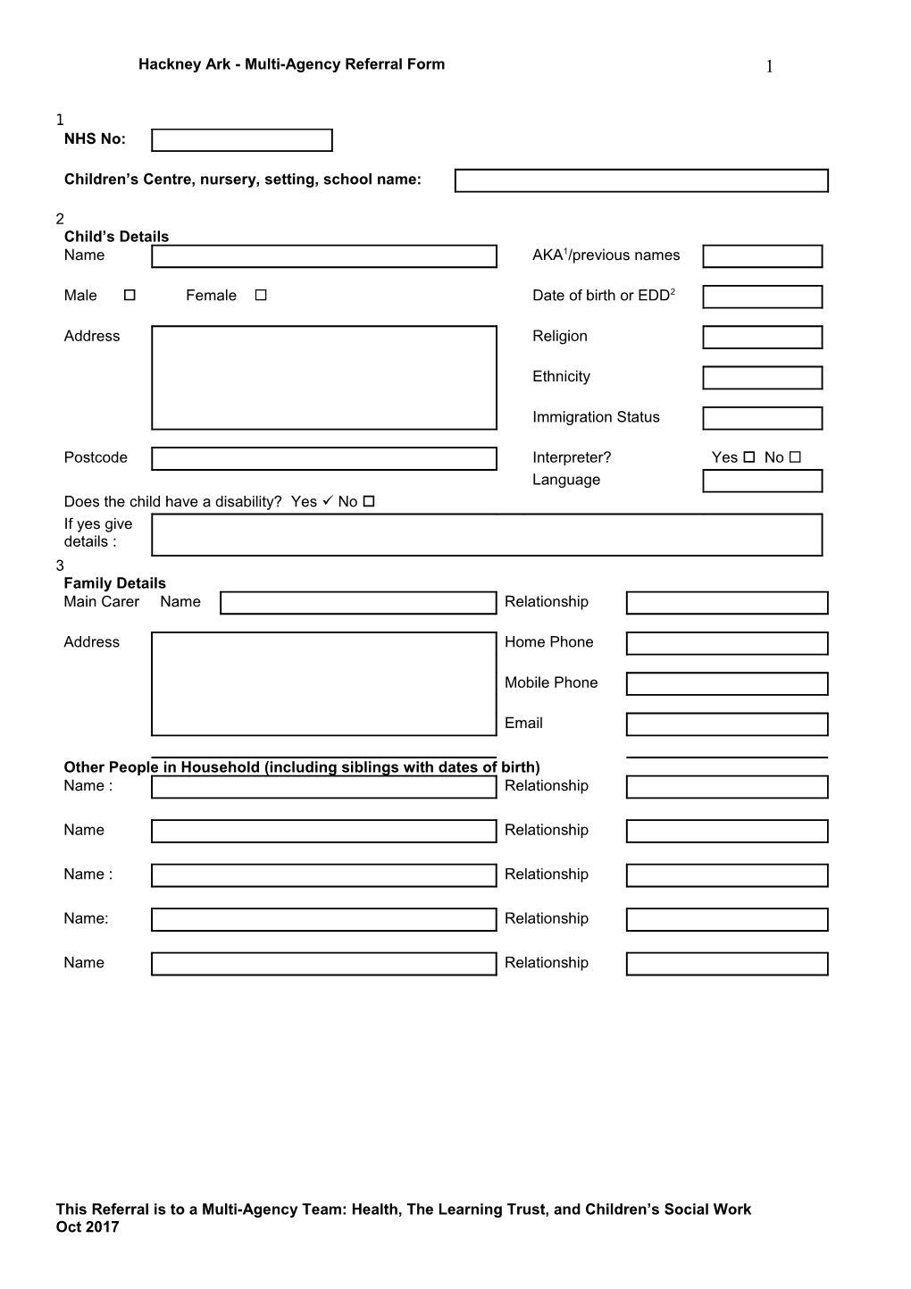 Hackneyark - Multi-Agency Referral Form