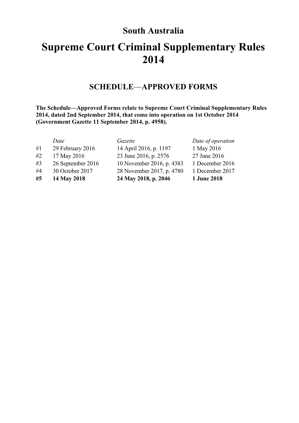 Supreme Court Criminal Supplementary Rules 2014 - Schedule - Approved Forms