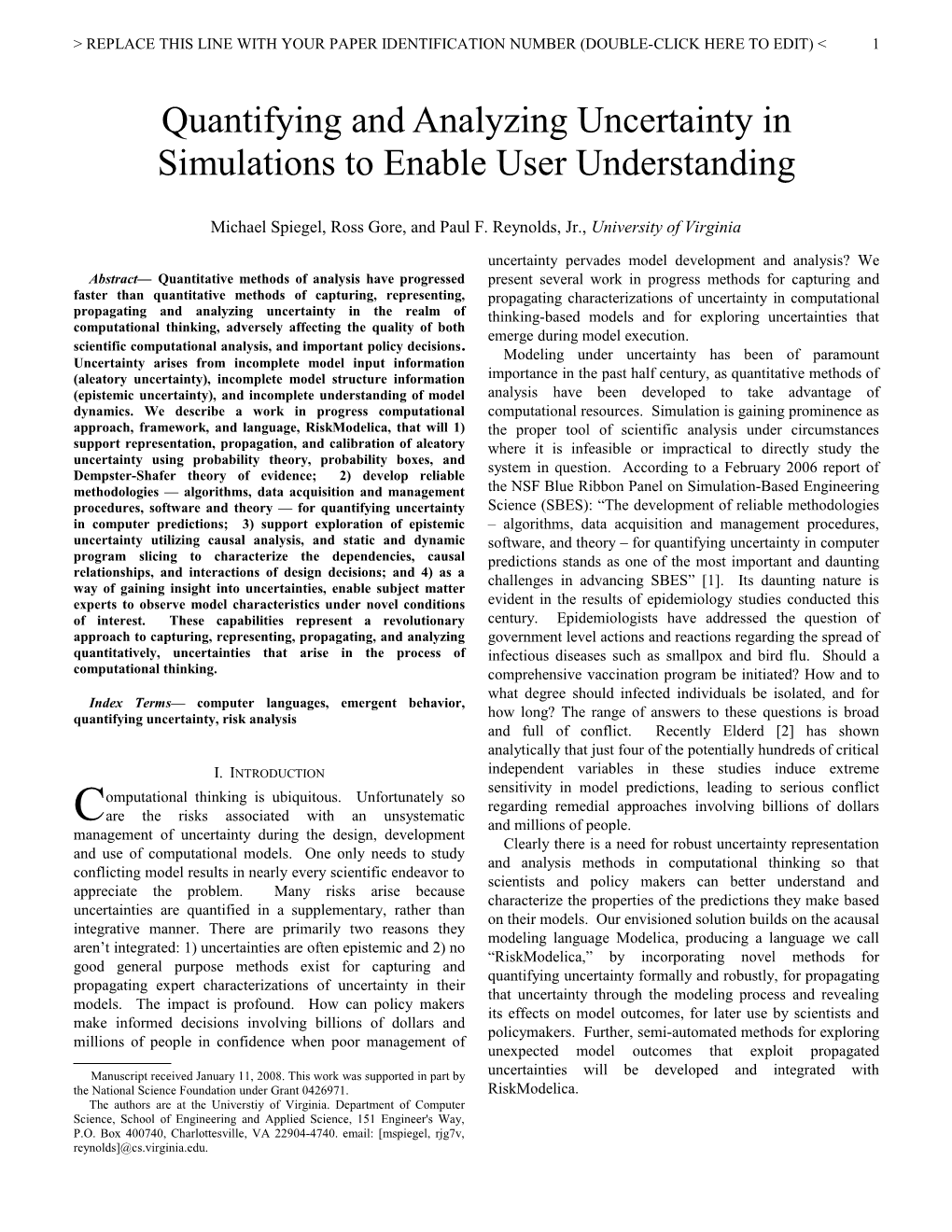 Quantifying and Analyzing Uncertainty in Simulations to Enable User Understanding