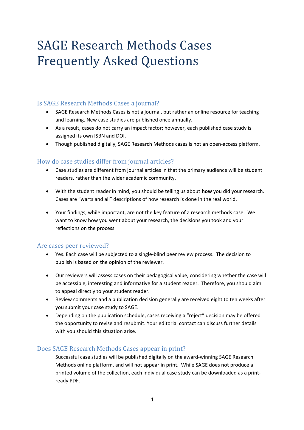 SAGE Research Methods Cases Frequently Asked Questions