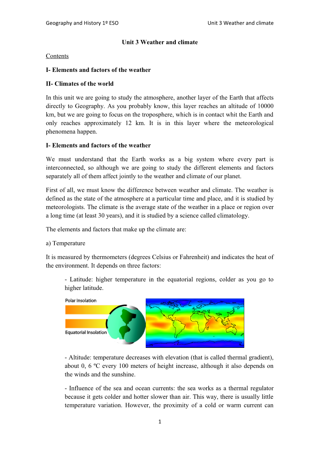 Geography and History 1º ESO Unit 3 Weather and Climate