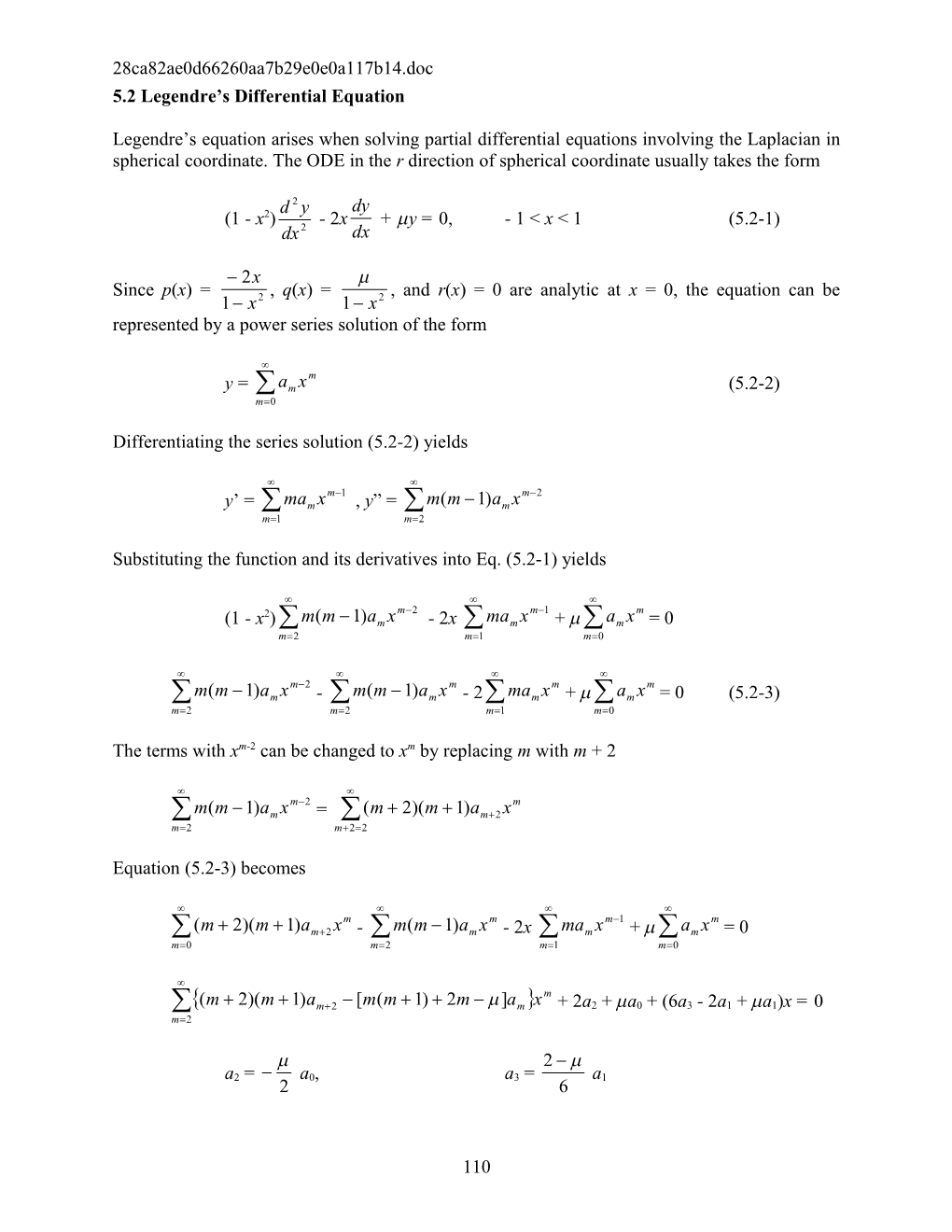 5.2 Legendre S Differential Equation