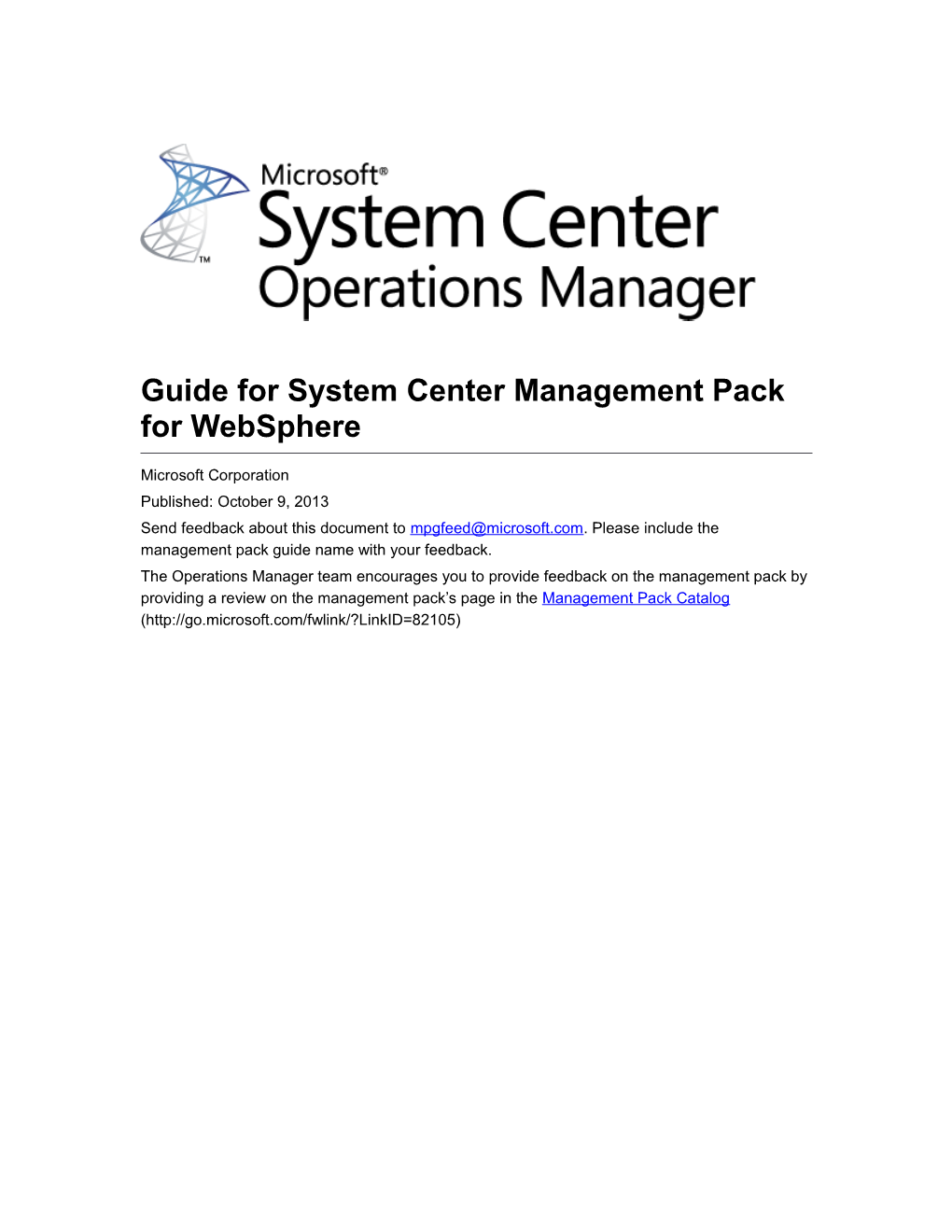 Guide for System Center Management Pack for Websphere