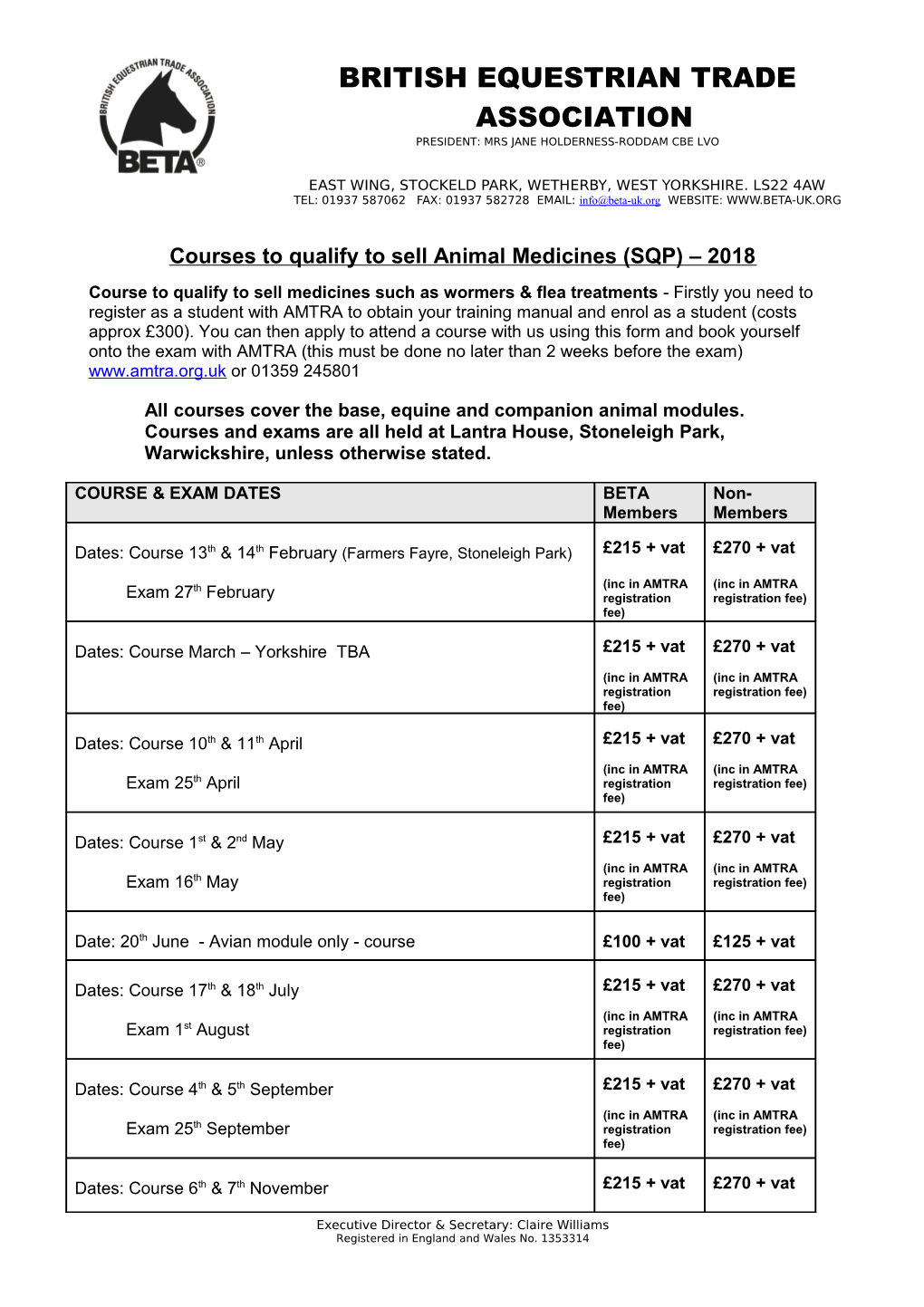 Courses to Qualify to Sell Animal Medicines (SQP) 2018