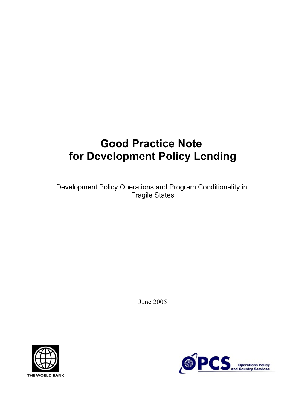 Good Practice Note for Development Policy Lending