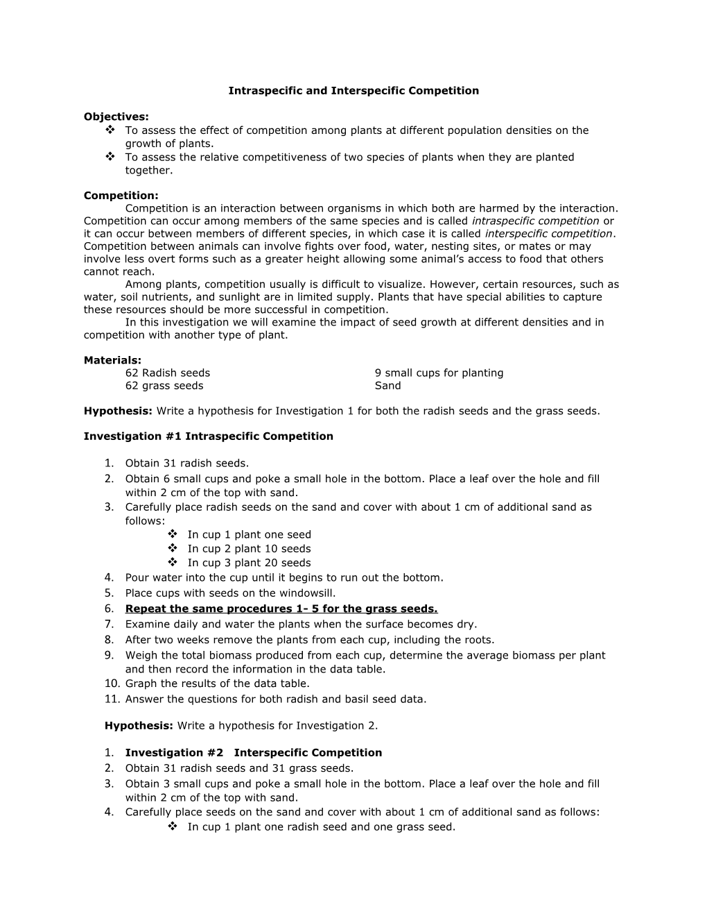 Intraspecific and Interspecific Competition