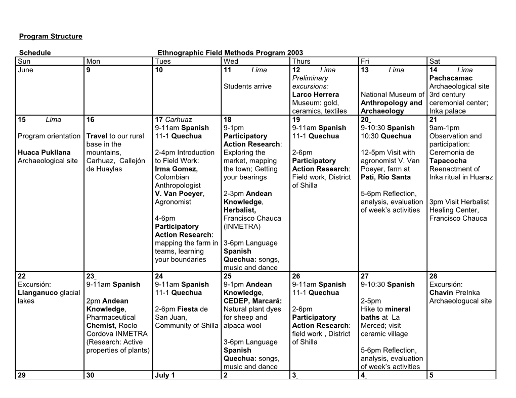 Ethnographic Field Methods Program 2003