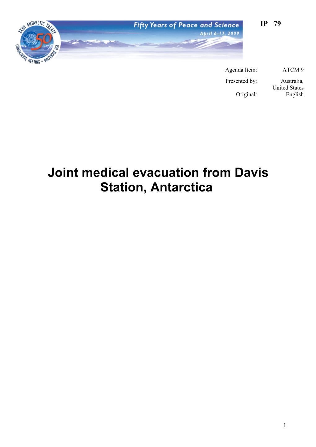 Joint Medical Evacuation from Davis Station, Antarctica