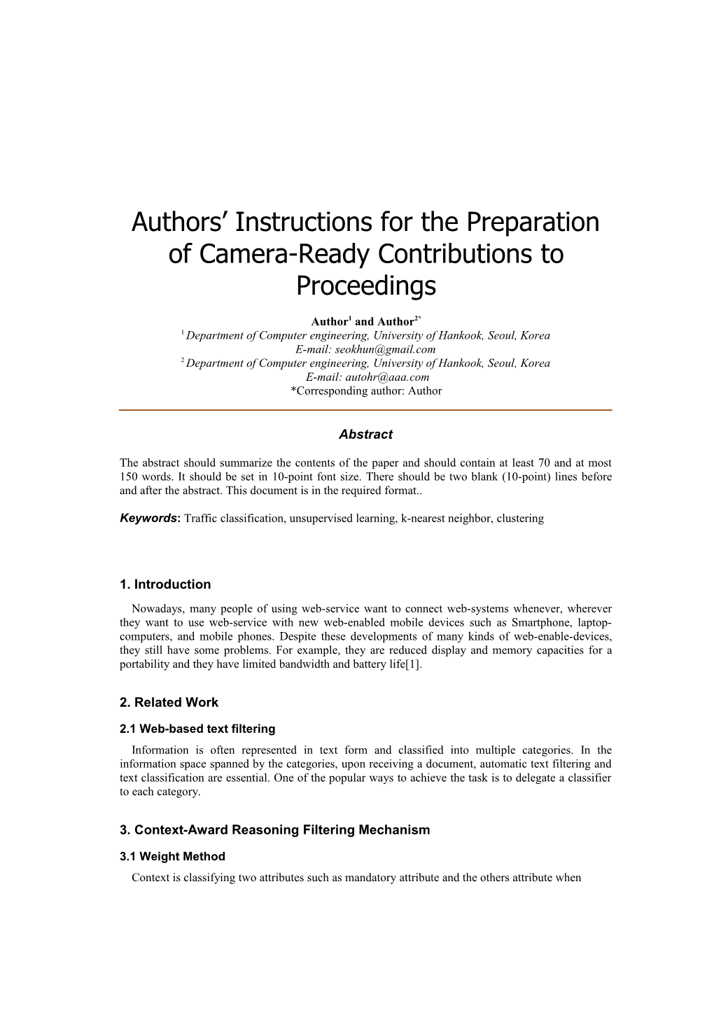 Authors Instructions for the Preparation of Camera-Ready Contributions to Proceedings