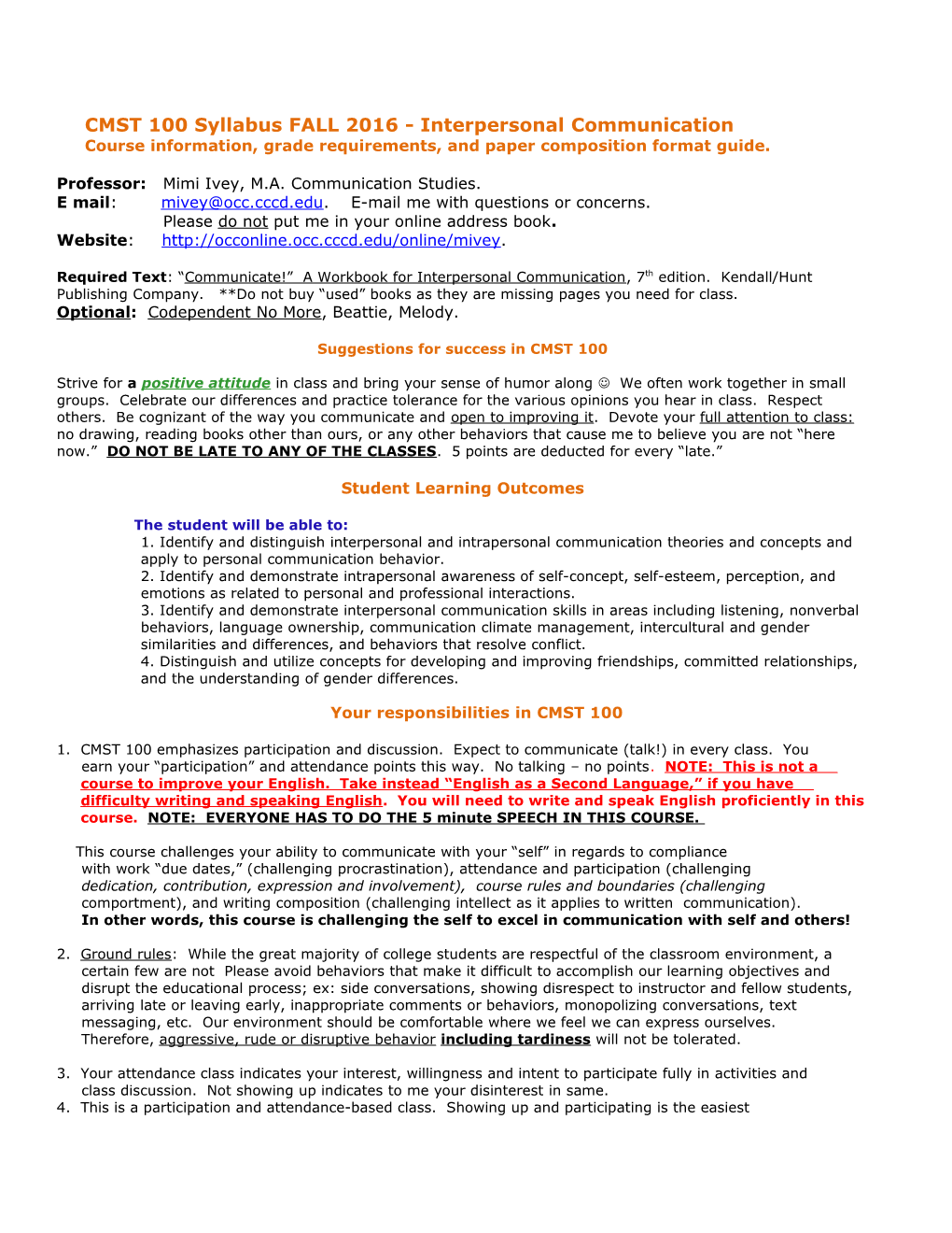 Course Information, Grade Requirements, and Paper Composition Format Guide