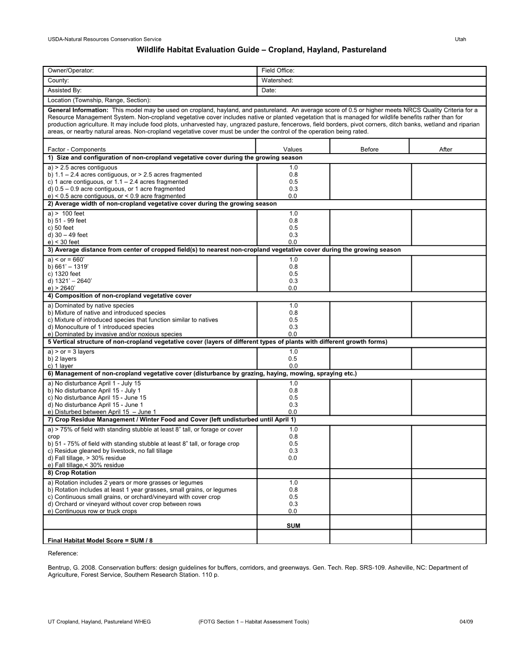 Wildlife Habitat Evaluation Guide for Pheasant