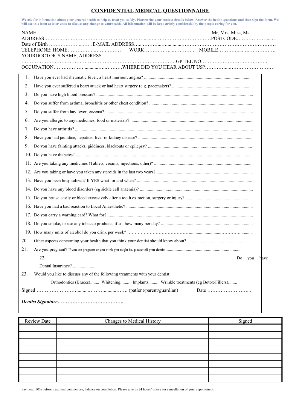 Confidential Medical Questionnaire